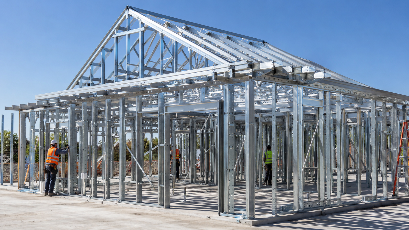 Cold-formed steel framing on jobsite